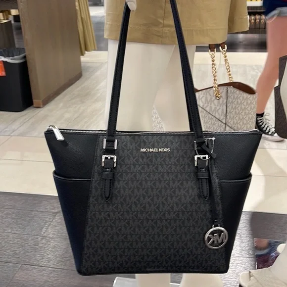 MICHAEL KORS CHARLOTTE LARGE TOP ZIP TOTE BLACK - Picture 10 of 16